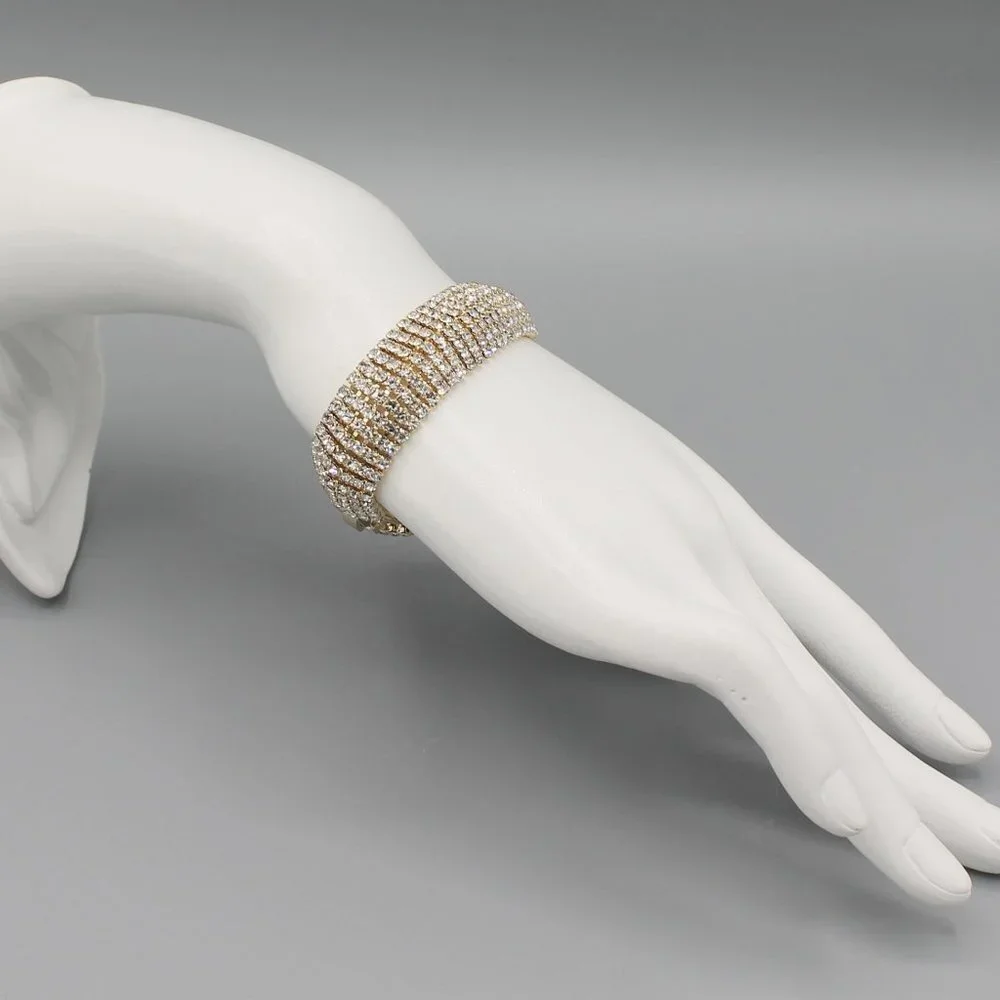 Jewelry bracelet wide yellow gold tone crystals sparkle sparkly beautiful new